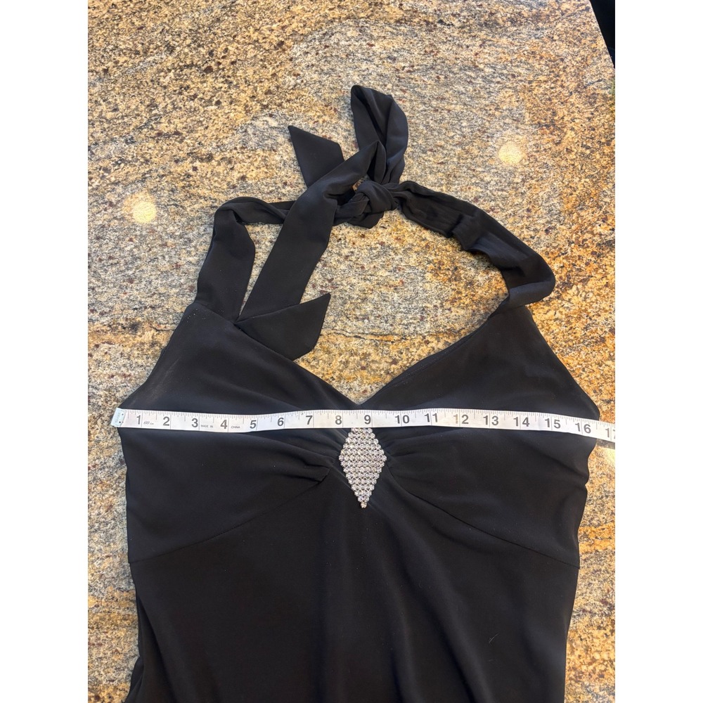 Jessica McClintock Gunne Sax Black Halter Rhinestone Embellished Maxi Dress 9/10 - Picture 4 of 11